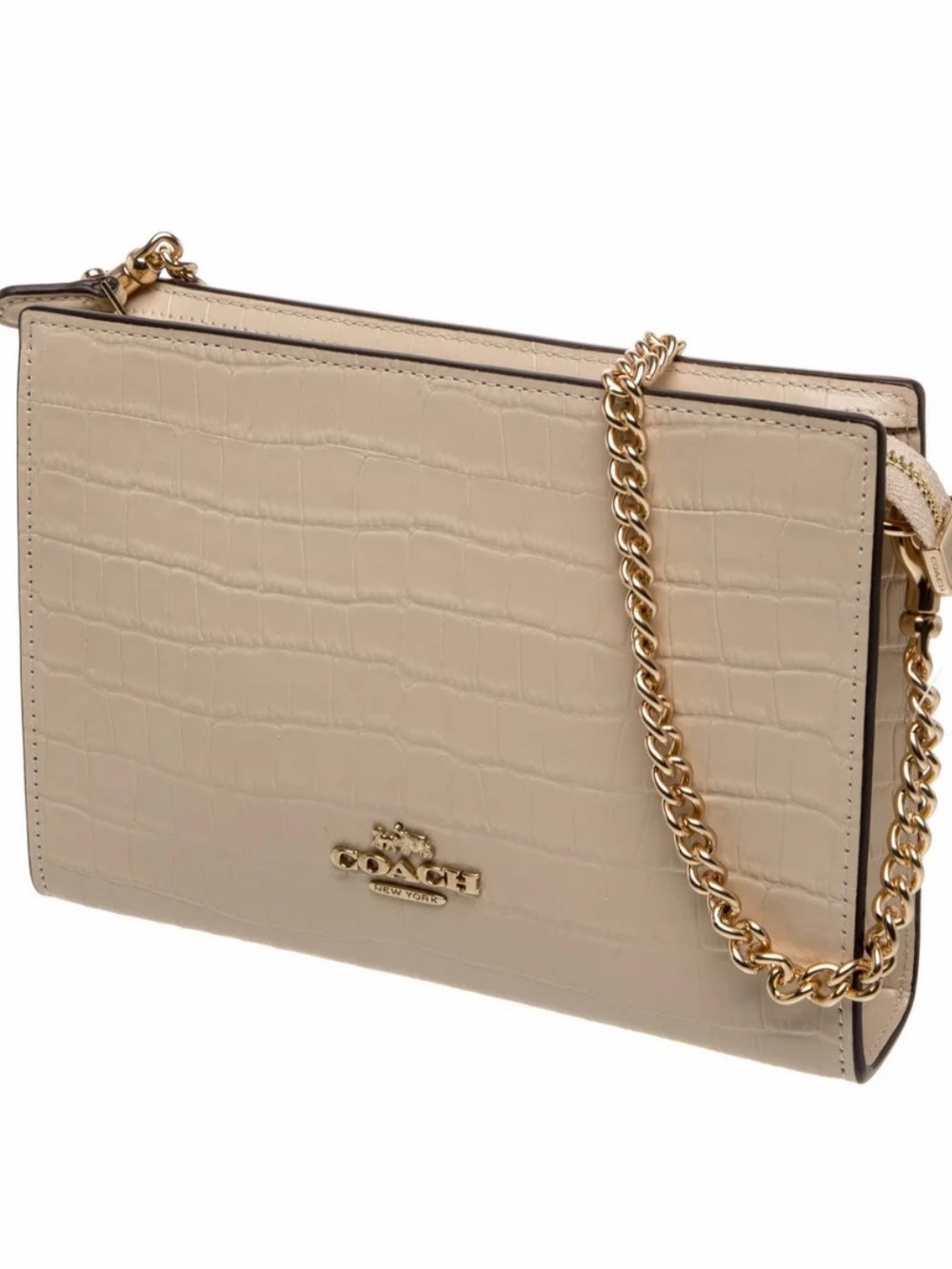 NWOT COACH Croc-Embossed Leather Chain Crossbody Bag in Beige